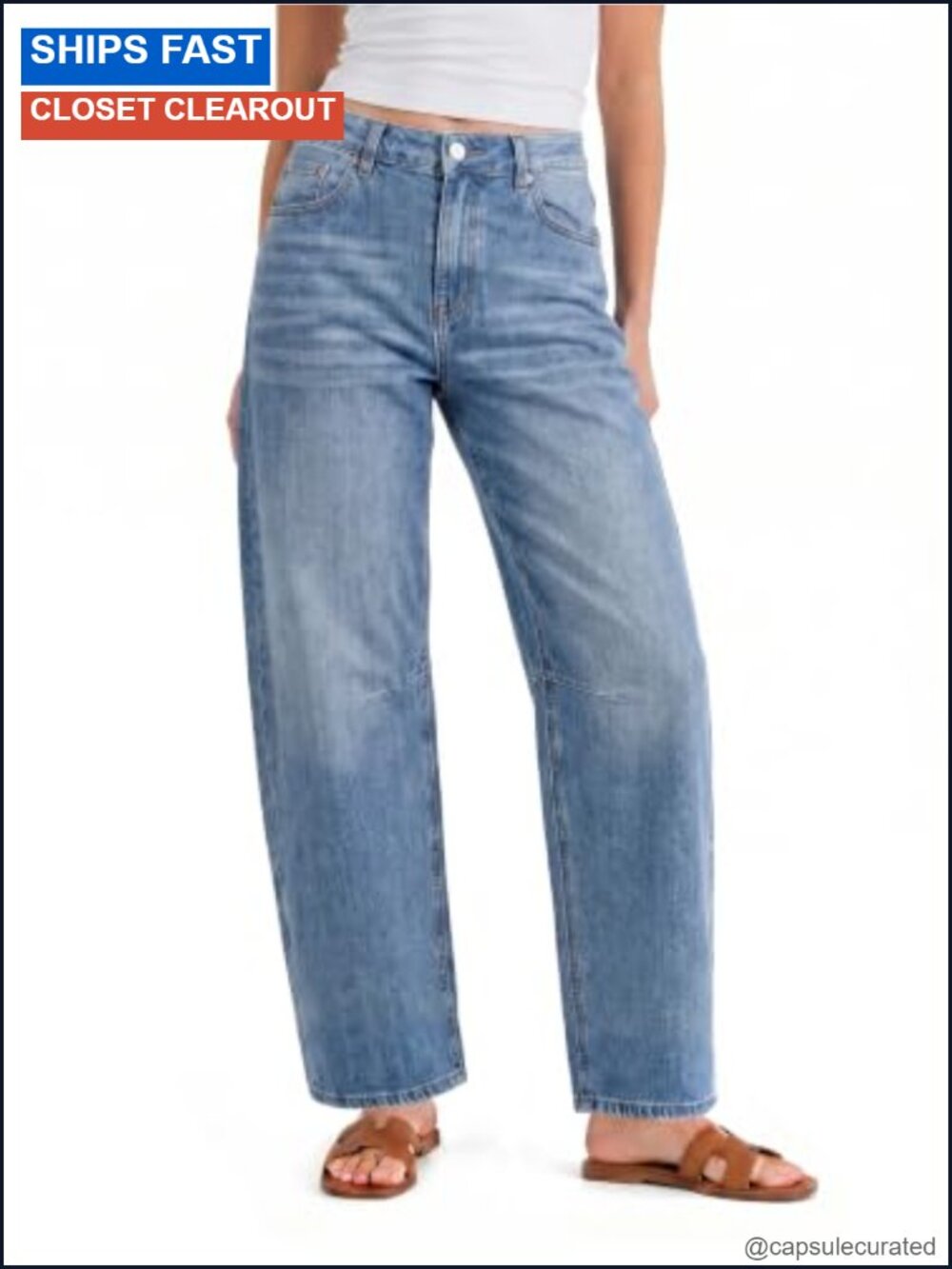 Barrel Cropped High Waisted Straight Leg Denim Jeans Casual Everyday